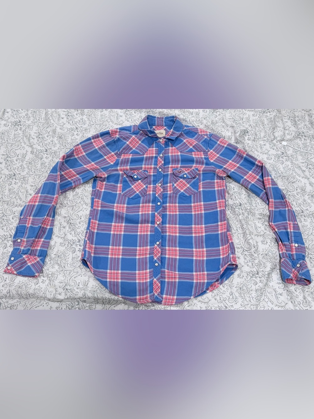 Y2K Hollister Blue and Pink Plaid Button-Down Shirt
